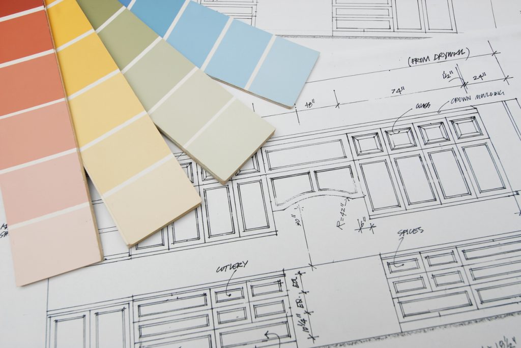 blueprint for home interior with color pallet cards